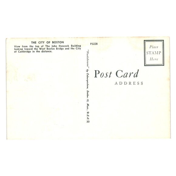 Vintage Boston Postcard John Hancock Building West Boston Bridge City Cambridge - Picture 2 of 2